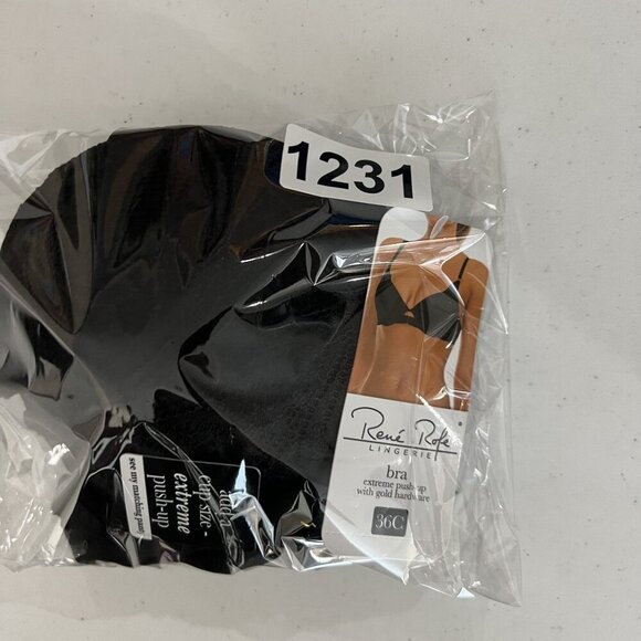 Rene Rofe NWT 36C Black Lace Extreme Push-Up Bra Gold Hardware Coquette Vampy - Picture 14 of 14